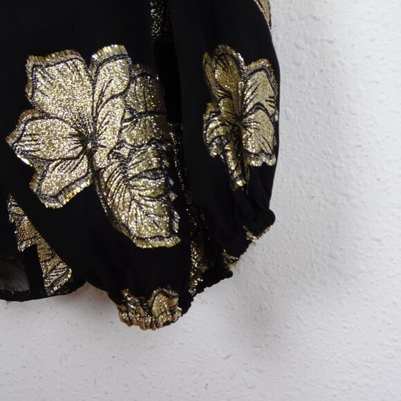 Tommy Bahama Peasant Top Women's Size XL Black Shimmering Jacquard Print Boho - Picture 6 of 10